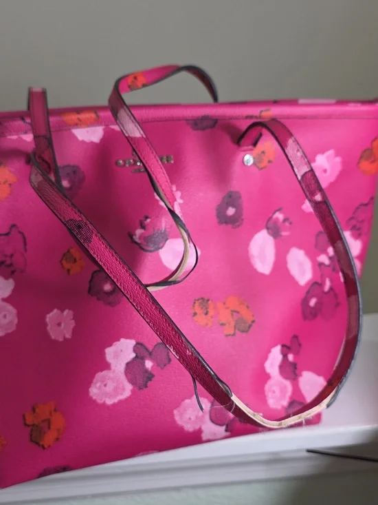 COACH F35161 PINK FLORAL/Silvertone Street Zip Tote Project Bag FAIR - Picture 5 of 17